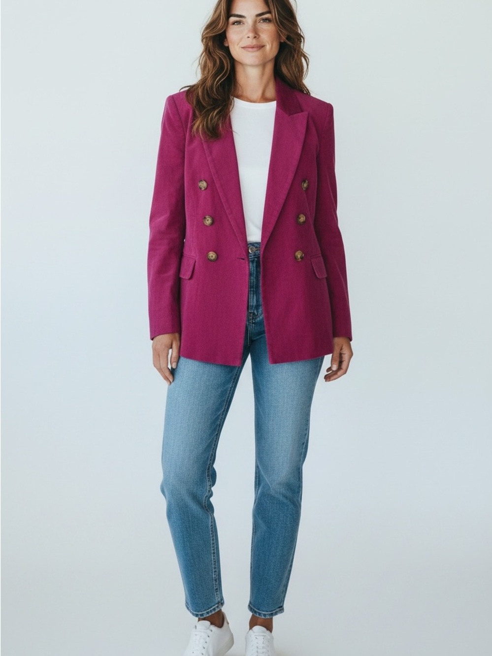 LOFT Double-Breasted Magenta Blazer Jacket